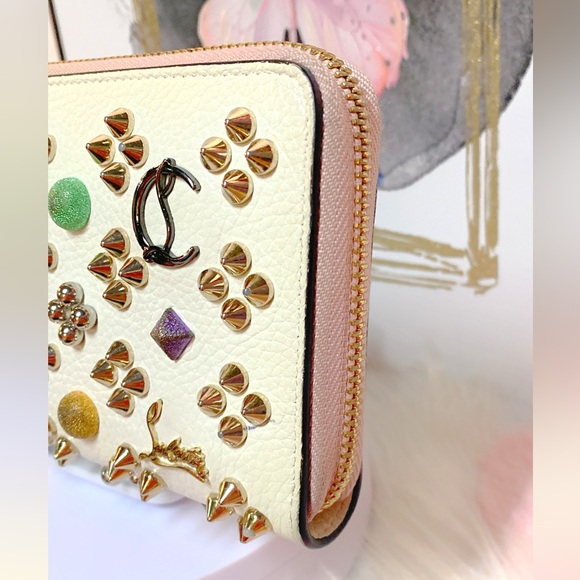 Christian Louboutin White and Gold Studded Wallet - Picture 2 of 16